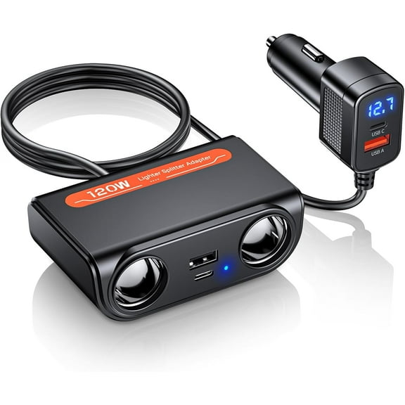 Ouspow 120W Cigarette Lighter Charger Car Splitter Lighter Socket Car Power Adapter with USB A/C Phone QC3.0 Fast Charge Ports for Vehicle