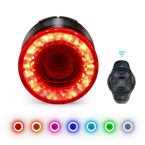 Ouspow Bike Turn Signals Tail Light Recharge Brake Warning Lamp Colorful Rear Flash Light for Night Cycling