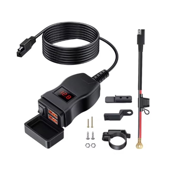 Ouspow Motorcycle USB Fast Cellular Charger Waterproof Type C Port Socket Connector With Cell Mobile Voltmeter Red Digital Display QC3.0