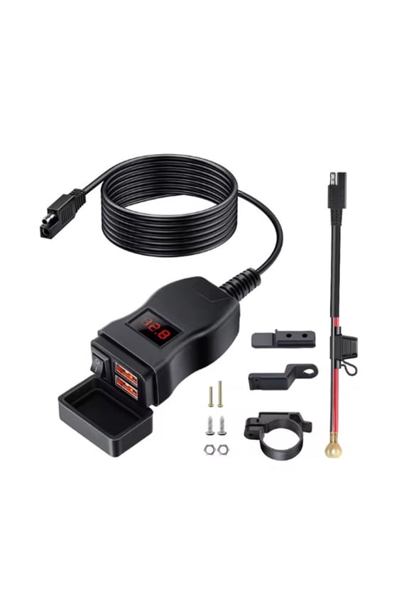 Ouspow Motorcycle USB Fast Cellular Charger Waterproof Type C Port Socket Connector With Cell Mobile Voltmeter Red Digital Display QC3.0