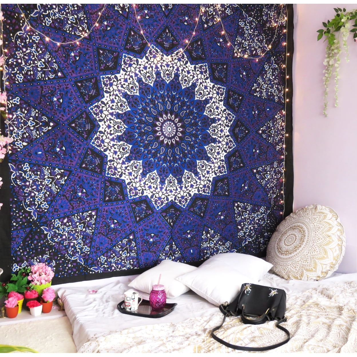 Oussum Boho Mandala Tapestry Cotton Queen Size Geometric Print Wall Tapestries for Home Dorm Decor