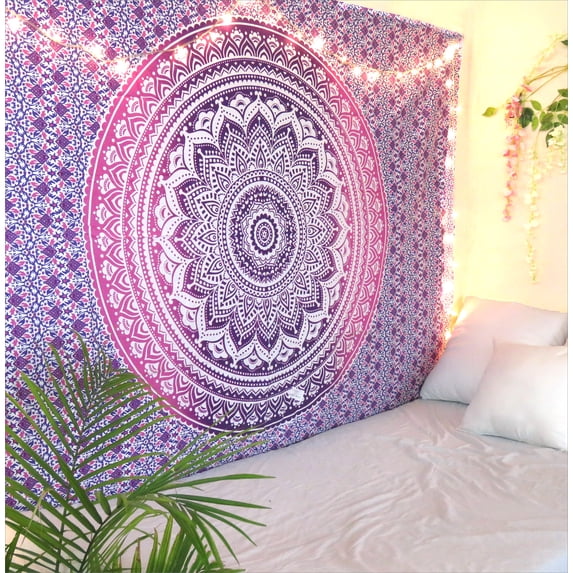 Oussum Floral Tapestries , Purple and White Ombre Tapestry
