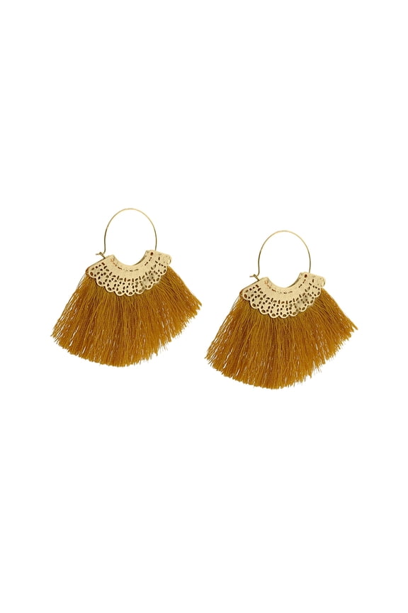 Gold Thread Tassel Dangle Earrings