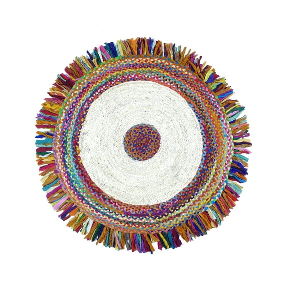 Oussum Hand Woven Natural Jute Cotton Area Rug Round Indoor Braided Chindi Rugs Area Runner Online