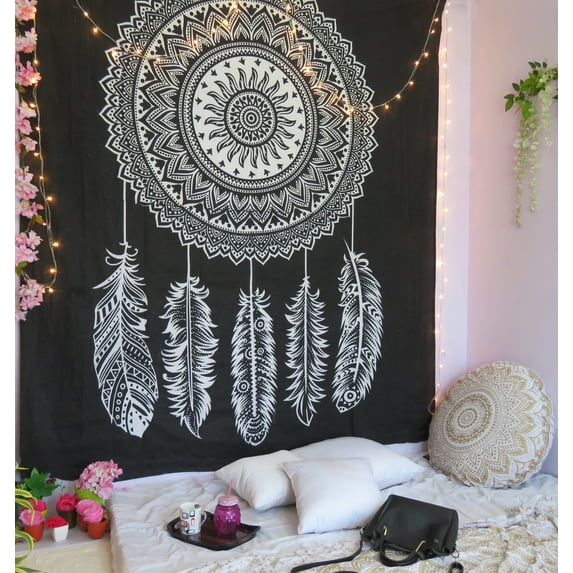 Oussum  Home Decorative Queen Size Tapestry For Living Room Printed Tapestries For Dorm Decor Beach Picnic Mat Black