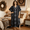 thumbnail image 1 of Oussum Kaftan Dresses for Women Plus Size Tribal Black Maxi Dress, Polyester V-Neck Kimono 3/4 Sleeve Beach Cover Up, One Size 1X–3X, 1 of 4