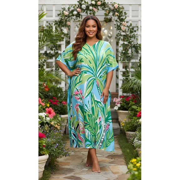 Oussum Kaftan For Women Plus Size Maxi Length Beach Caftan Loungewear Dress