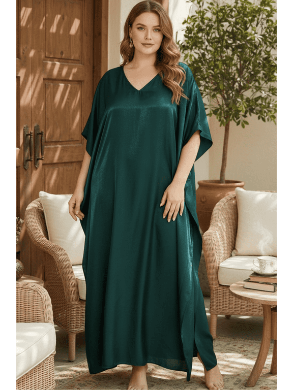 Kaftan for Women Plus Size Satin Caftan Dress Resort Wear Beach Cover up Pumpkin Silk