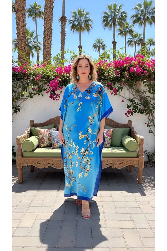 Kaftan for Women Plus Size Satin V Neck Dress Beach Cover Up Fits Up To 1X-3X