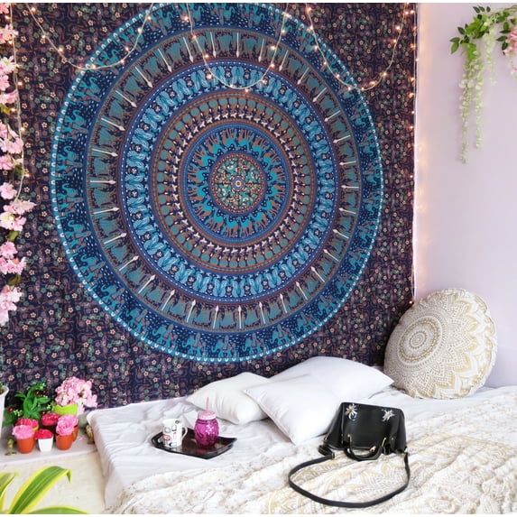 Oussum Mandala Tapestries , Purple and Blue
