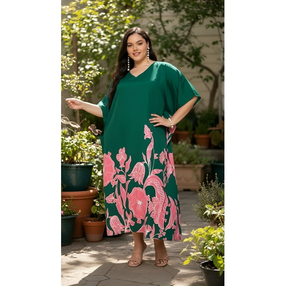 Oussum Plus Size Caftan Dress for Women Summer Beach Caftan Swimsuit Cover up Long Maxi Dress Fits 1X to 3X