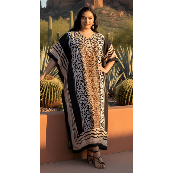 Oussum Plus Size Caftan Dress for Women Summer Beach Caftan Swimsuit Cover up Long Maxi Dress Fits 1X to 3X