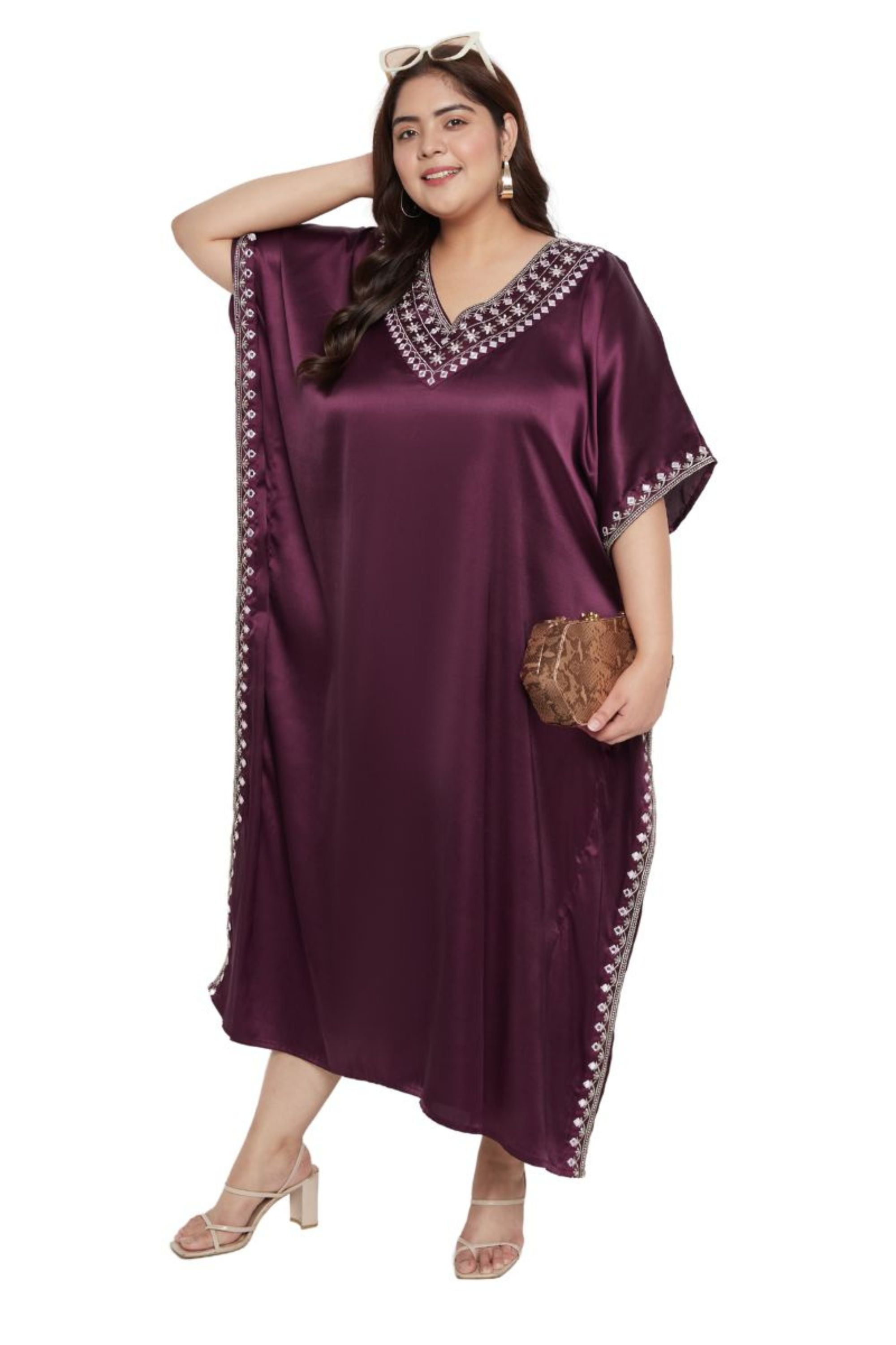 Oussum Plus Size Embroidered Kaftan Dresses for Women Long Solid Caftan