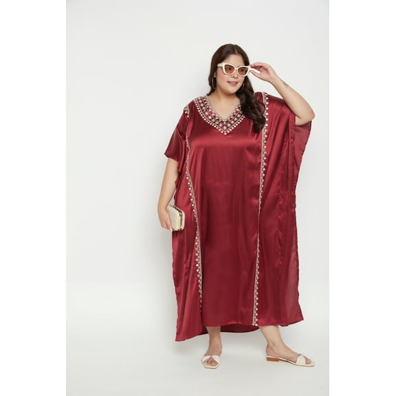Oussum Plus Size Embroidered Kaftan Dresses for Women Long Solid Caftan Dress