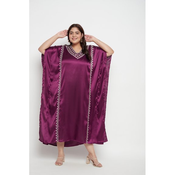 Oussum Plus Size Embroidered Kaftan Dresses for Women Long Solid Caftan Dress