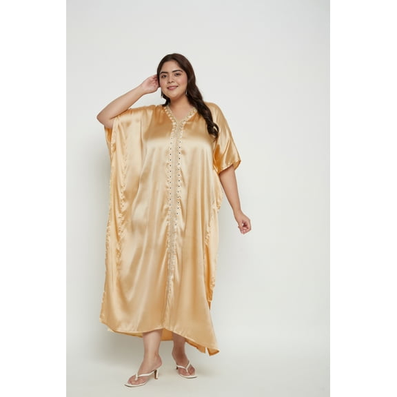 Oussum Plus Size Embroidered Kaftan Dresses for Women Long Solid Caftan Dress