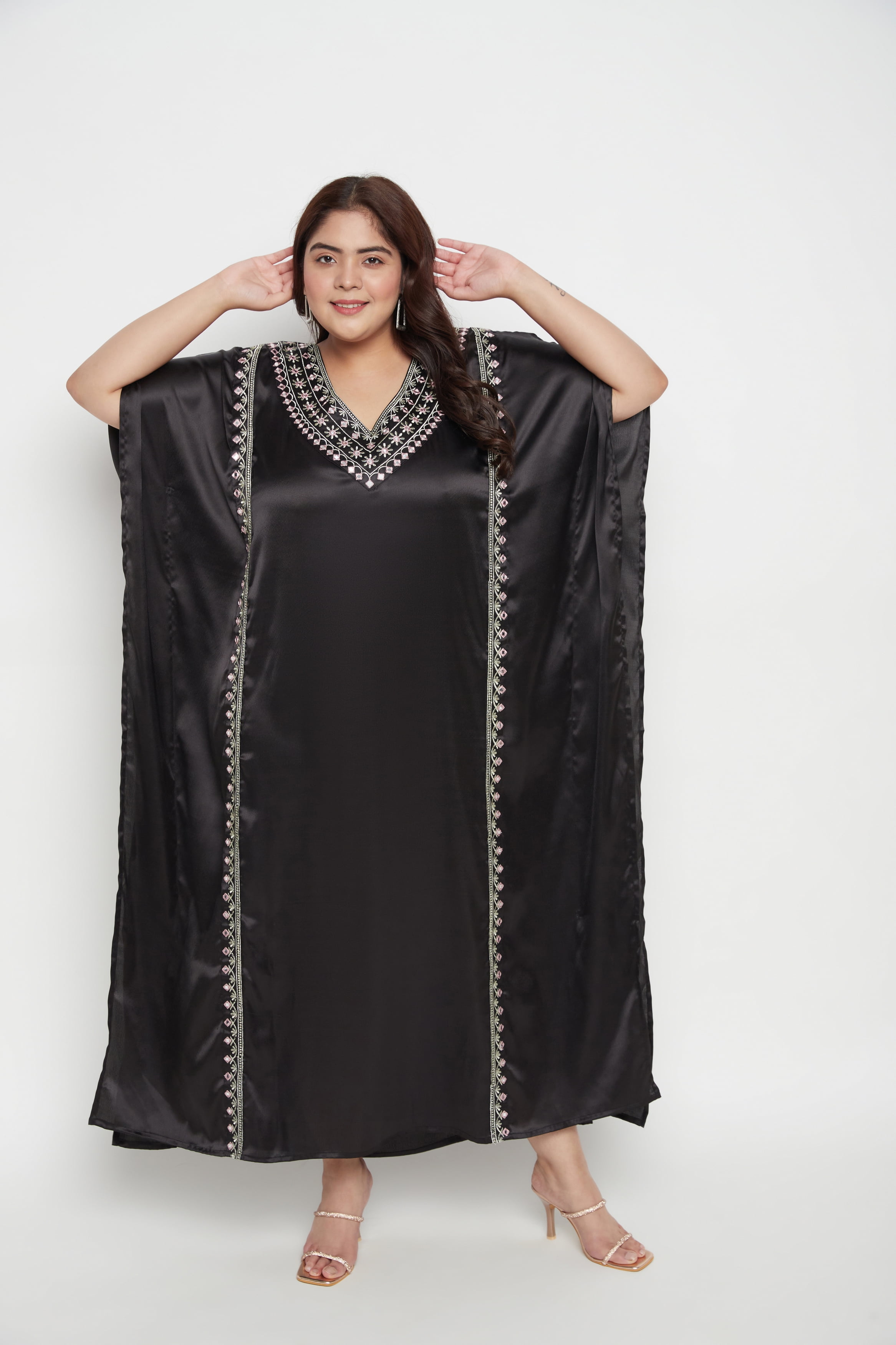 Oussum Plus Size Embroidered Kaftan Dresses for Women Long Solid Caftan