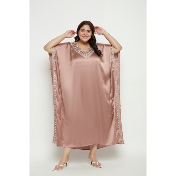 Oussum Plus Size Embroidered Kaftan Dresses for Women Long Solid Caftan Dress