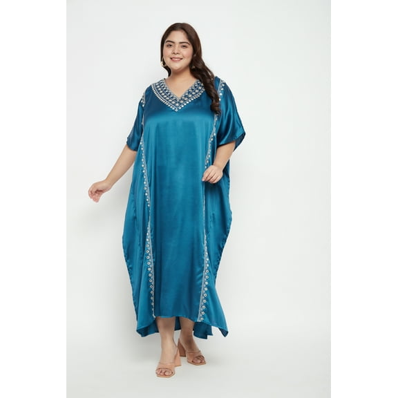 Oussum Plus Size Embroidered Kaftan Dresses for Women Long Solid Caftan Dress