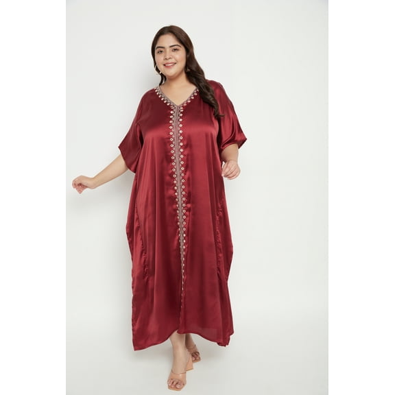 Oussum Plus Size Embroidered Kaftan Dresses for Women Long Solid Caftan Dress