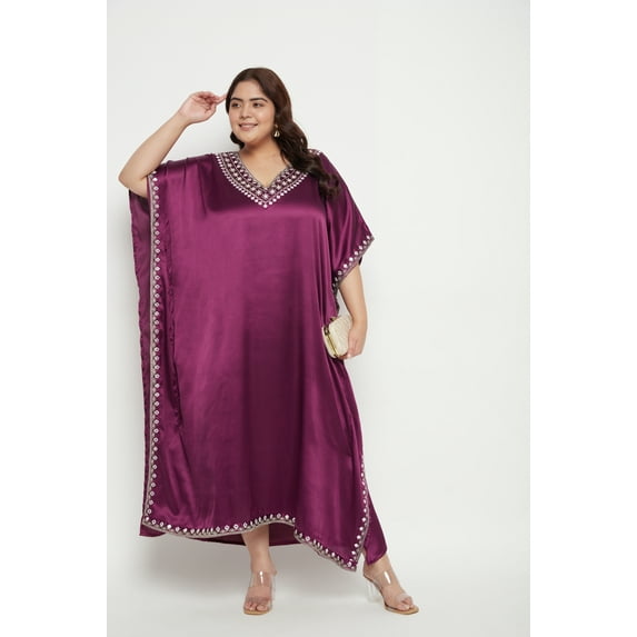Oussum Plus Size Embroidered Kaftan Dresses for Women Long Solid Caftan Dress