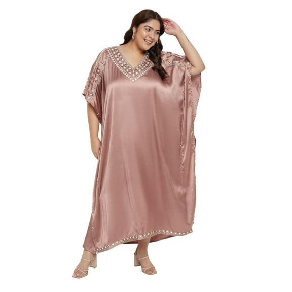 Oussum Plus Size Embroidered Kaftan Dresses for Women Long Solid Caftan Dress