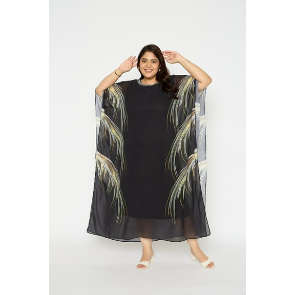 Oussum Plus Size Kaftan Dress Georgette Caftan Cover-up Dresses, One Size Fit 1X to 3X