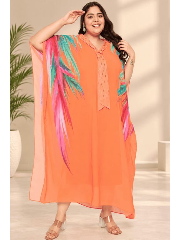 Plus Size Kaftan Dress Georgette Caftan Cover-up Dresses, One Size Fit 1X to 3X