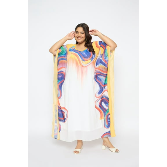 Oussum Plus Size Kaftan Dress Georgette Caftan Cover-up Dresses, One Size Fit 1X to 3X