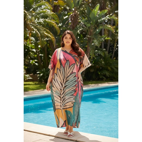 Oussum Plus Size Kaftan Dresses for Women Long Ladies Maxi Dress, 1X to 3X Size
