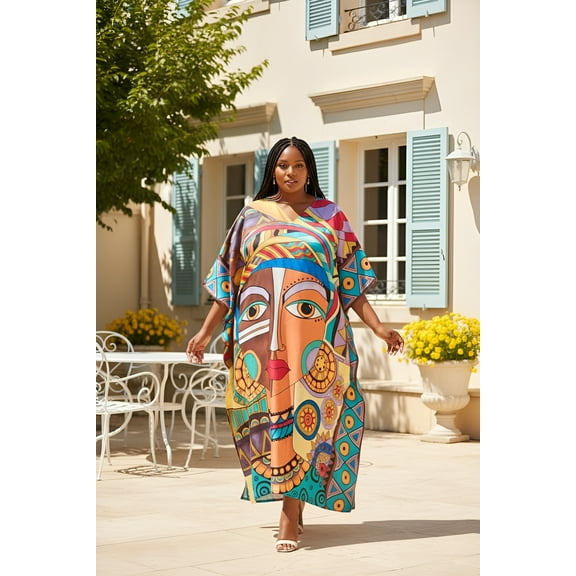 Oussum Plus Size Kaftan Dresses for Women Long Ladies Maxi Dress, 1X to 3X Size