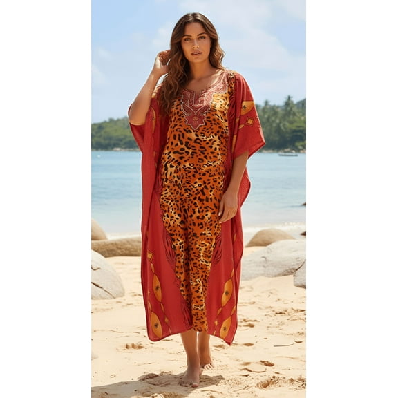 Oussum Plus Size Kaftan for Women Maxi Dress Kimono Sleeve Caftan Casual Dresses Online
