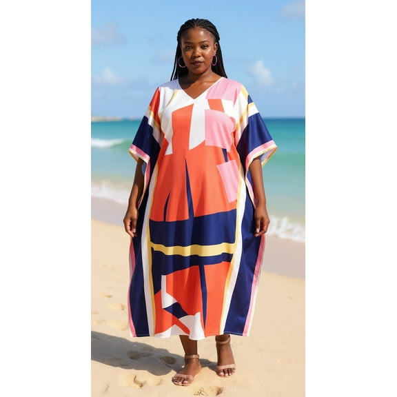 Oussum Plus Size Kaftan for Women Maxi Dress Kimono Sleeve Caftan Casual Dresses Online
