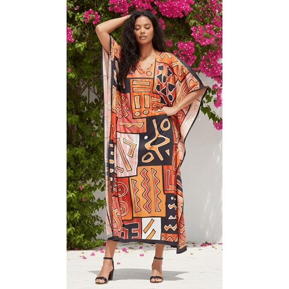 Oussum Plus Size Kaftan for Women Maxi Dress Kimono Sleeve Caftan Casual Dresses Online