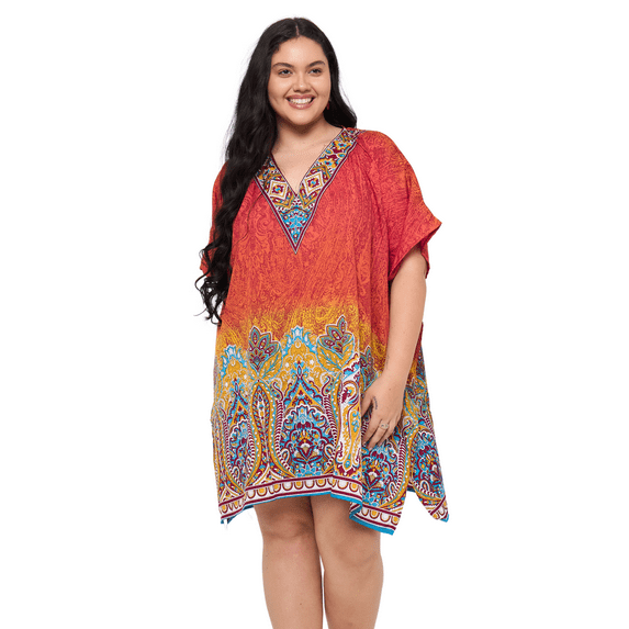 Oussum Short Kaftan For Women Plus Size Tunic Top Cover Up Fits 1X to 3X