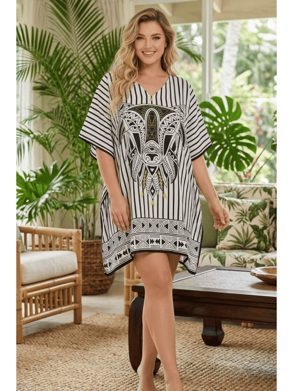 Short Kaftan For Women Plus Size Tunic Top Beach Cover Up Fits 1X to 3X