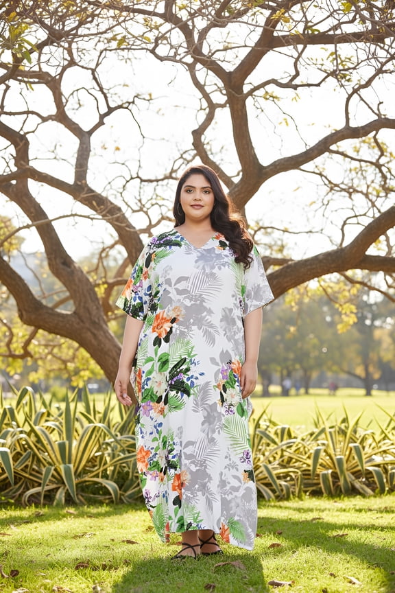Women Caftan Long Maxi Dress Kaftan 3/4 Sleeves Dresses for Ladies Girls