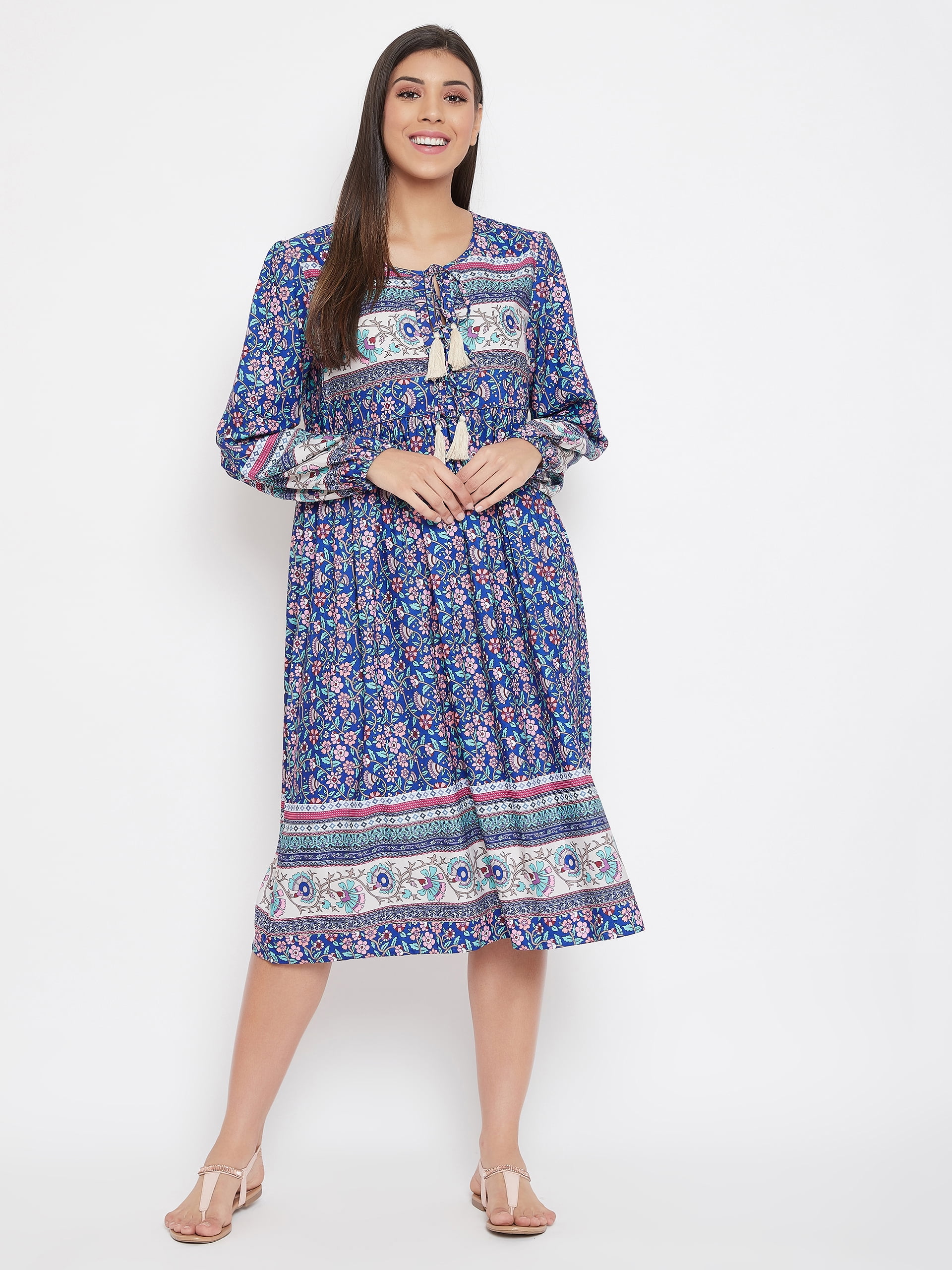 casual midi dresses online Oussum Women Floral Summer Midi Dresses Missy Size Casual Dress Online, Blue Size L, Women's, Size: Large