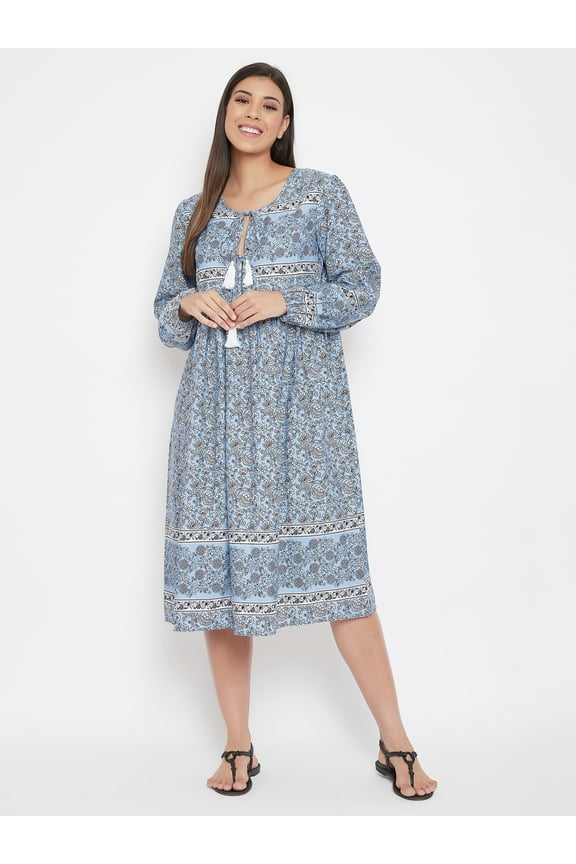 Women Floral Summer Midi Dresses Missy Size Casual Dress Online, Blue Size