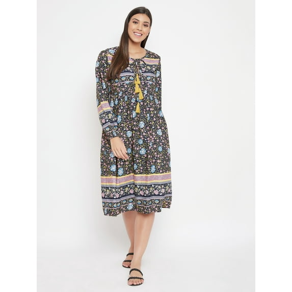 Oussum Women Floral Summer Midi Dresses Missy Size Casual Dress Online, Navy Blue Size L
