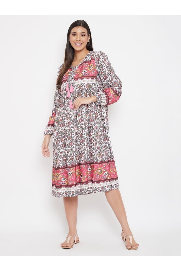 Women Floral Summer Midi Dresses Missy Size Casual Dress Online, Pink Size M