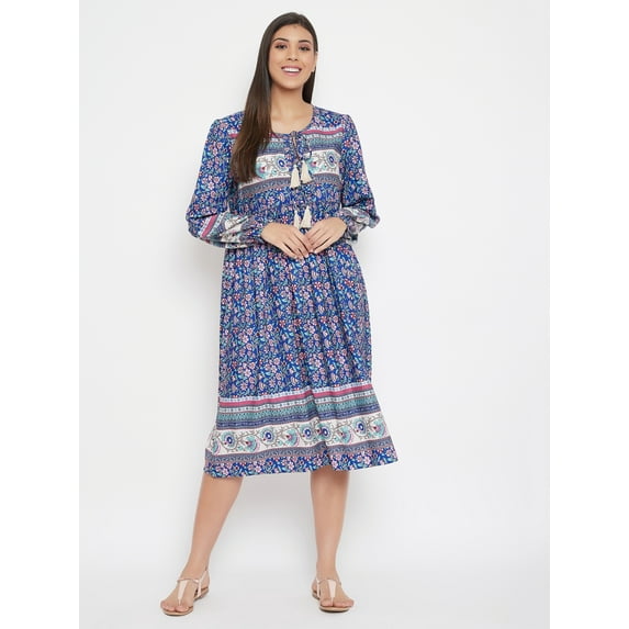 Oussum Women Floral Summer Midi Dresses Plus Size Casual Dress Online, Blue Size 1X