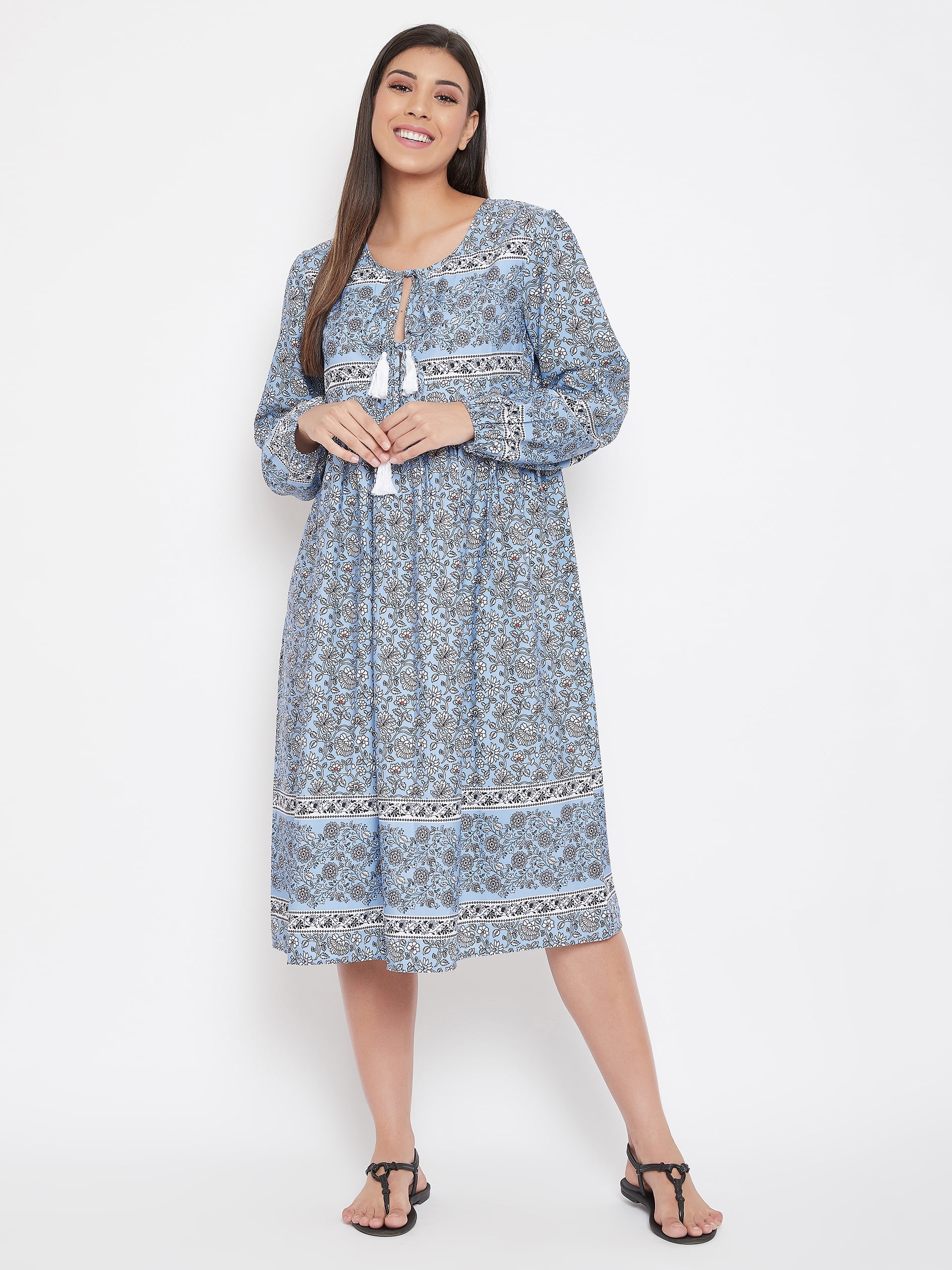 casual plus size dresses online Oussum Women Floral Summer Midi Dresses Plus Size Casual Dress Online, Blue  Size 1X