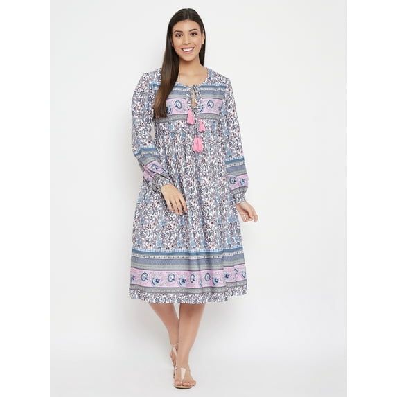 Oussum Women Floral Summer Midi Dresses Plus Size Casual Dress Online, Gray Size 1X