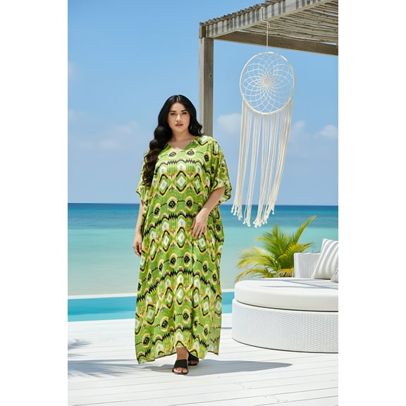 Oussum Women Kaftan Cover Up Polyester Beach Maxi Dress Plus Size Boho Caftan Gown