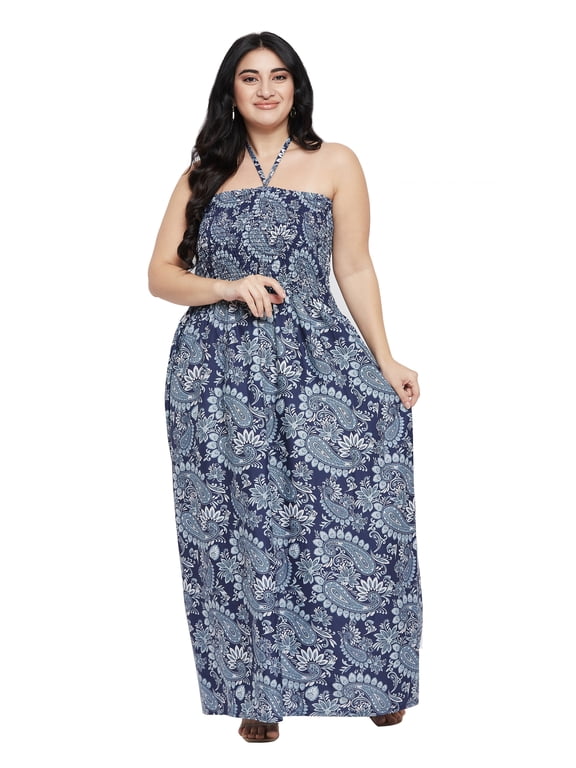 Women Long Tube Dress Sleeveless Summer Maxi Plus Size Dresses, Blue
