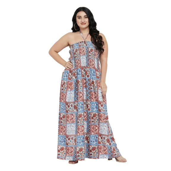 Oussum Women Long Tube Dress Sleeveless Summer Maxi Plus Size Dresses, Multi-color