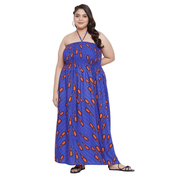 Oussum Women Long Tube Dress Sleeveless Summer Plus Size Dresses, Blue