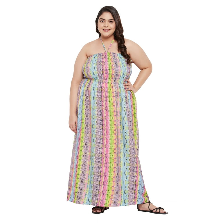 Oussum Women Long Tube Dress Sleeveless Summer Plus Size Dresses Multicolor