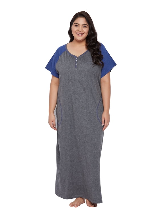 Women Nightdress Loungewear Dress Short Sleeve Long Sleepwear with Pockets